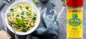Parma! vegan cheese topping over pasta