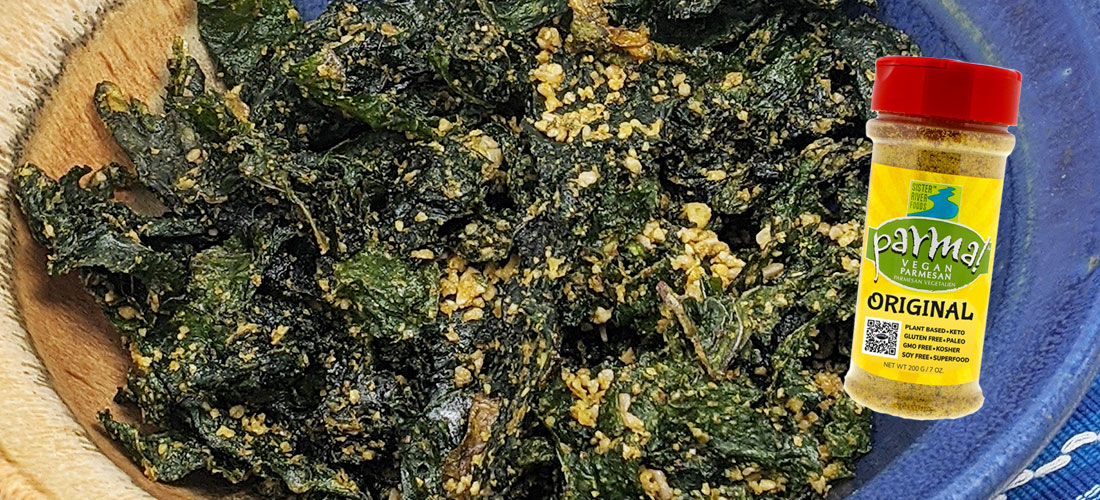 Parma Kale Chips - A great Vegan snack that Uses Parma Vegan topping