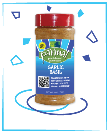 Garlic Basil 7oz Parma! plant based parmesan cheesy flavor