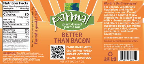 Better Than Bacon-Flavor Parma! - Vegan parmesan, super food, vegan, lactose free, kosher, gluten free, Keto, Soy Free